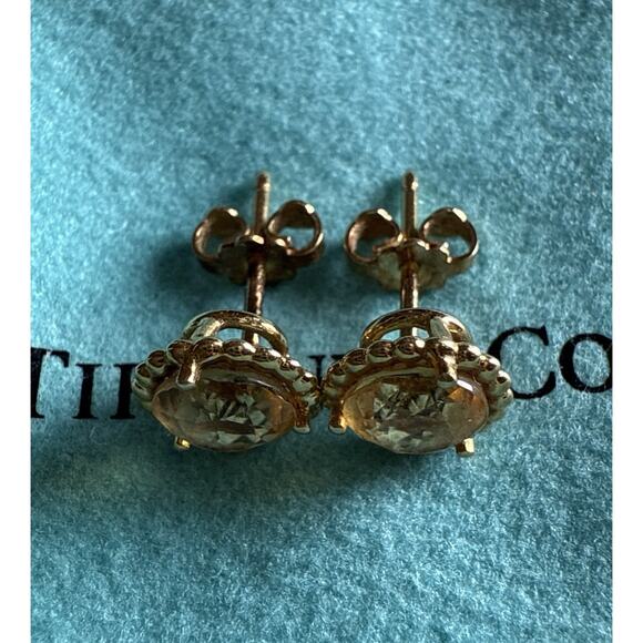 Tiffany & Co. 18k Yellow Gold Sparkling Citrine Flower Beaded Stud Earrings - Picture 9 of 16